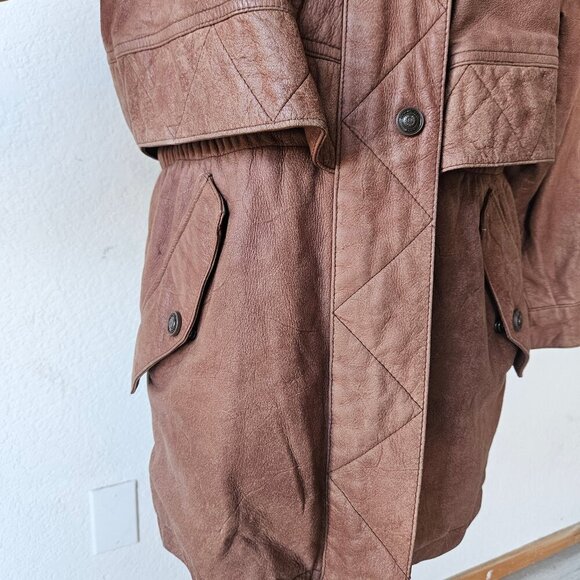 Vintage 80s Wilson’s Leather Adventure Bound Longline Brown Trench Jacket Small - Picture 5 of 14